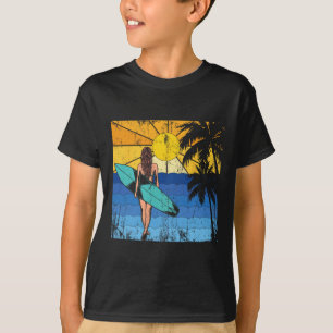 Tropical Beach Surf Sunset Surfboard Surfer Ocean T-Shirt