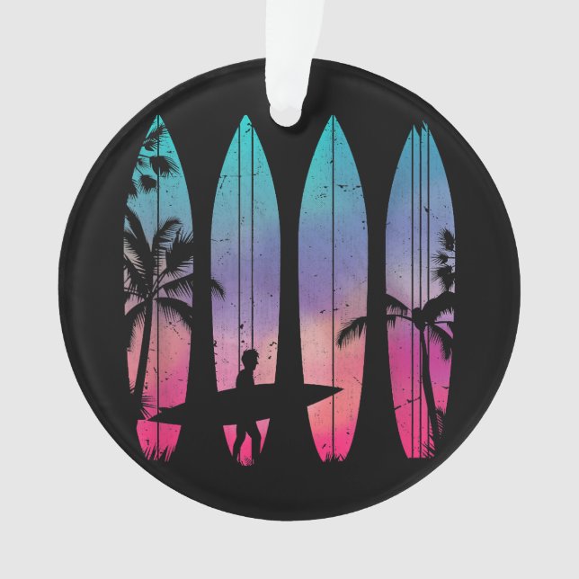 Tropical Beach Surf Surfboard Surfing Surfer Ocean Ornament (Front)