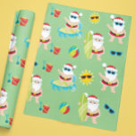 Tropical Beach Surfing Santa Cute Christmas Wrapping Paper<br><div class="desc">This design was created through digital art. It may be personalized by clicking the customize button and changing the colour, adding a name, initials or your favourite words. Contact me at colorflowcreations@gmail.com if you with to have this design on another product. Purchase my original abstract acrylic painting for sale at...</div>