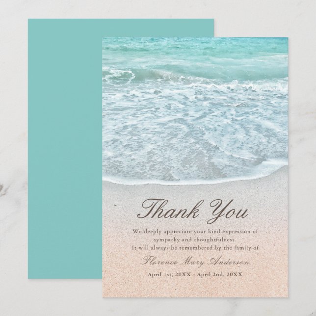 Tropical Beach Sympathy Memorial Thank You Card (Front/Back)