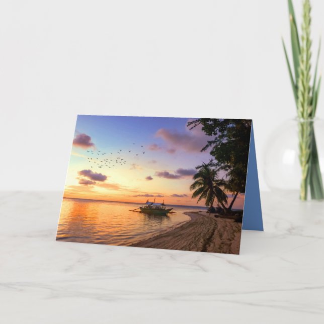 Tropical Beach Tahiti Island Sunset Card (Front)