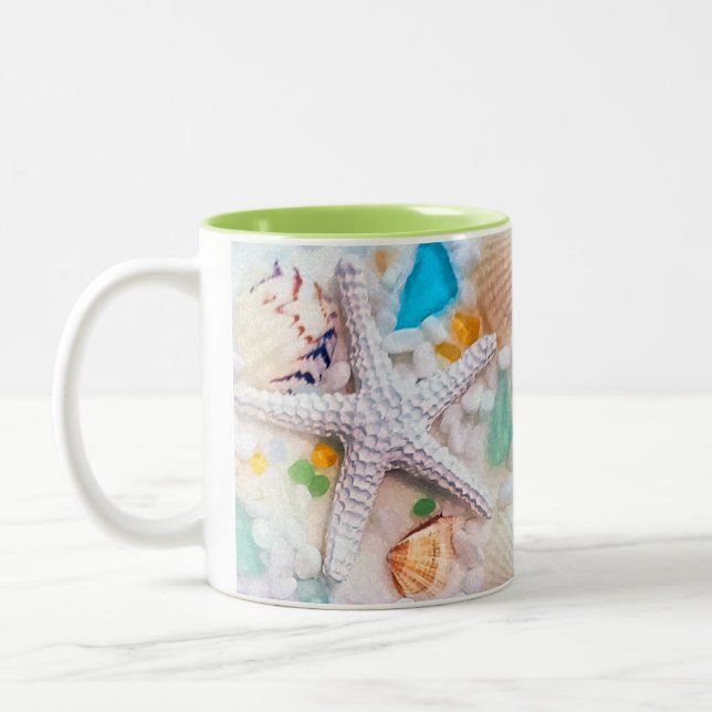 Tropical Beach Theme Two-Tone Coffee Mug (Left)