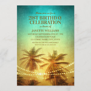 Tropical Beach Themed 21st Birthday Party Hawaiian Invitation