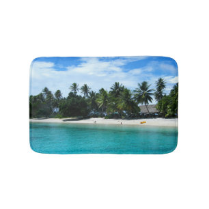 Tropical Beach Themed White Sand  in Island Beach Bath Mat