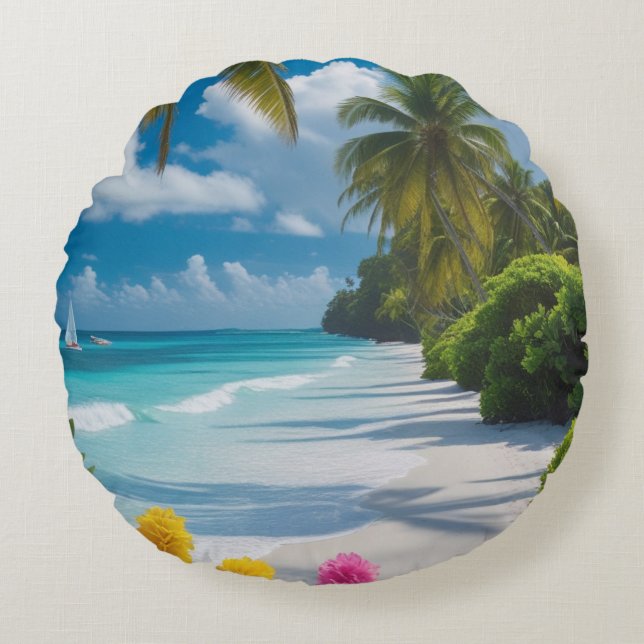 Tropical Beach Throw Pillow (Front)
