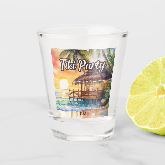 Tropical Beach Tiki Bar Party Shot Glass (Front)