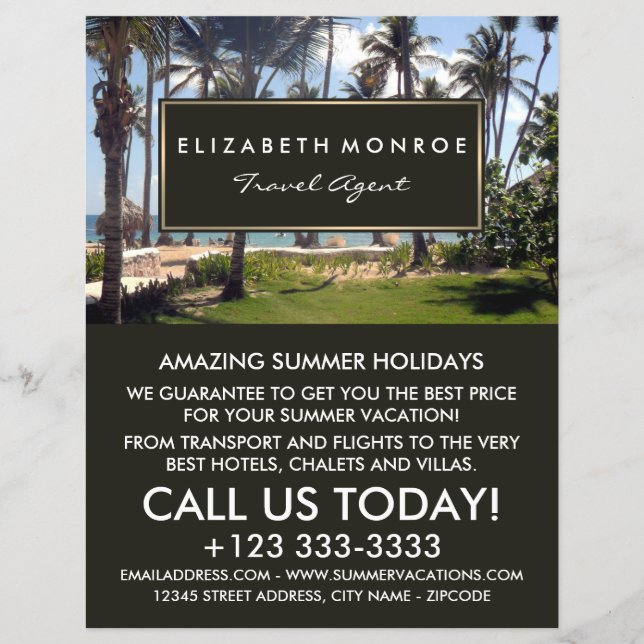 Tropical Beach, Travel Agent Advertising Flyer (Front)