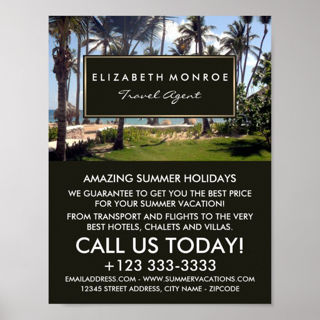 Tropical Beach, Travel Agent Advertising Poster (Front)