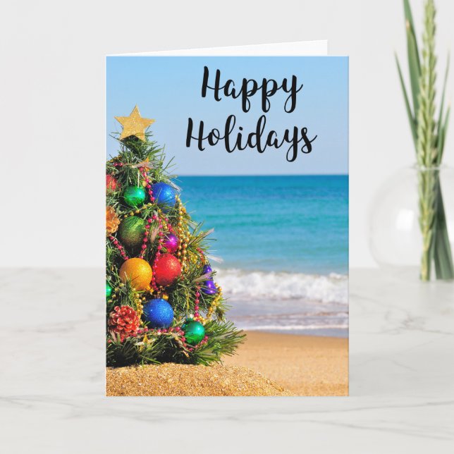 Tropical Beach Tree Happy Holidays Carte de voeux (Devant)