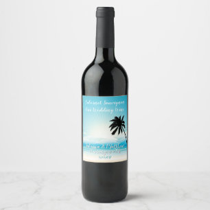 Tropical Beach Turquoise Mariage Étiquette à vin