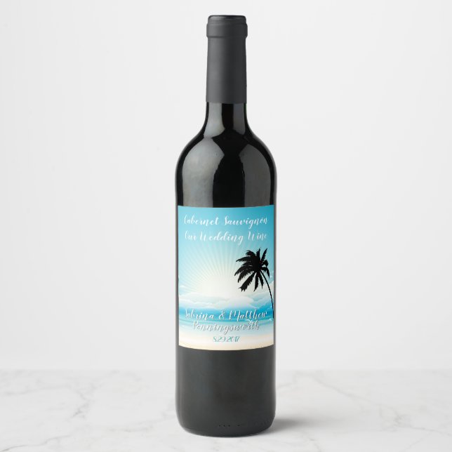 Tropical Beach Turquoise Mariage Étiquette à vin (Devant)