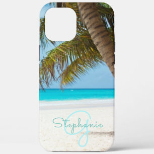 Tropical Beach Turquoise Monogram Palm Tree iPhone 12 Pro Max Case