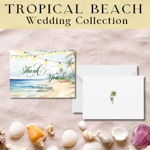 Tropical Beach Typography Thank You Card Wedding