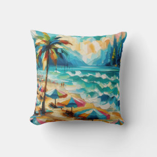Tropical Beach Umbrellas Throw Pillow