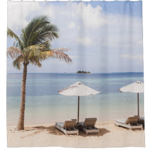 Tropical beach umbrellas: white, palm.