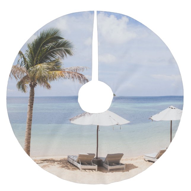 Tropical beach umbrellas: white, palm. brushed polyester tree skirt (Front)