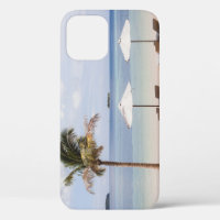 Tropical beach umbrellas: white, palm.