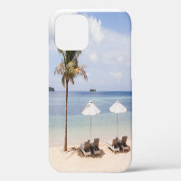 Tropical beach umbrellas: white, palm.