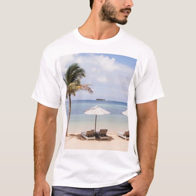 Tropical beach umbrellas: white, palm. T-Shirt (Front)