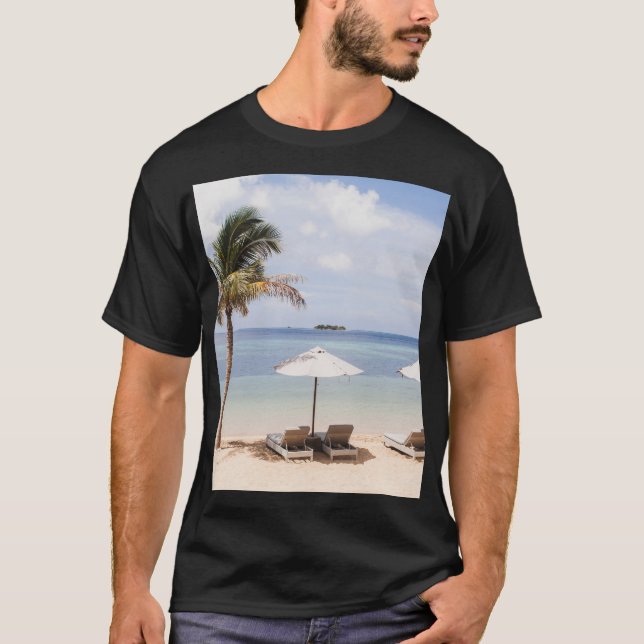 Tropical beach umbrellas: white, palm. T-Shirt (Front)