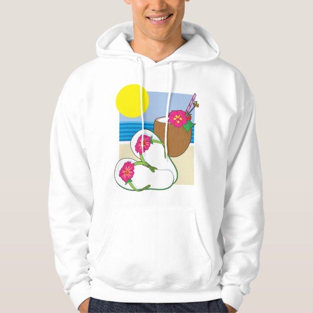 Tropical Beach Vacation Coconut Flowers Flip Flops Hoodie (Front)