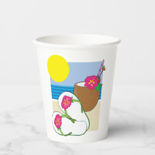 Tropical Beach Vacation Coconut Flowers Flip Flops Paper Cups