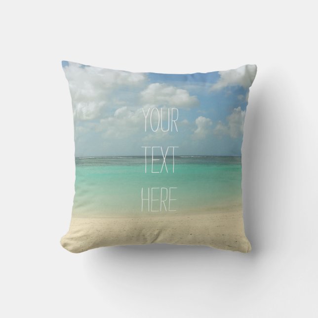 Tropical Beach Vacation Customizable Quote Throw Pillow (Front)