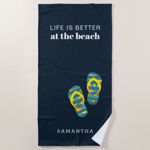 Tropical Beach Vacation Flip Flops Personalized Towel