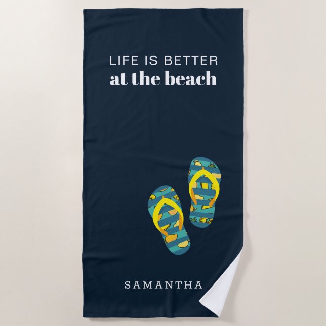 Tropical Beach Vacation Flip Flops Personalized Towel (Front)