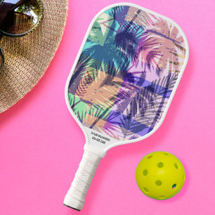 Tropical Beach Vibes Palm Print Custom Name Phone  Pickleball Paddle