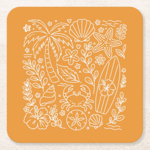 Tropical Beach Vibes Square Paper Coaster