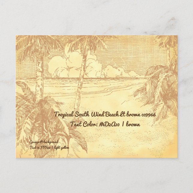 Tropical Beach Vintage Etching Test Postcard (Front)