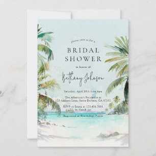 Tropical Beach Watercolor Palm Tree Bridal Shower Invitation