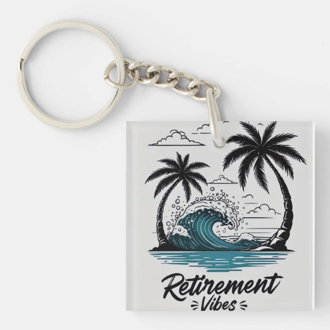 Tropical Beach Wave & Palm Tree Keychain (Front)