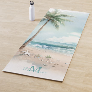 Tropical Beach Waves Palm Tree Zen Name Monogram Yoga Mat