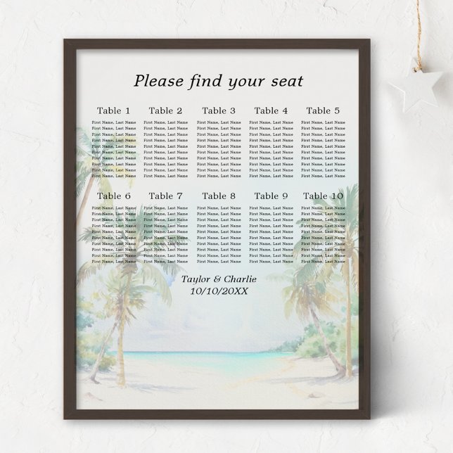 Tropical Beach Wedding 10 Tables Seating Chart (Creator Uploaded)