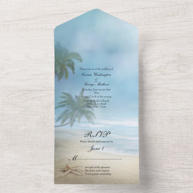 Tropical Beach Wedding  All In One Invitation (Inside)