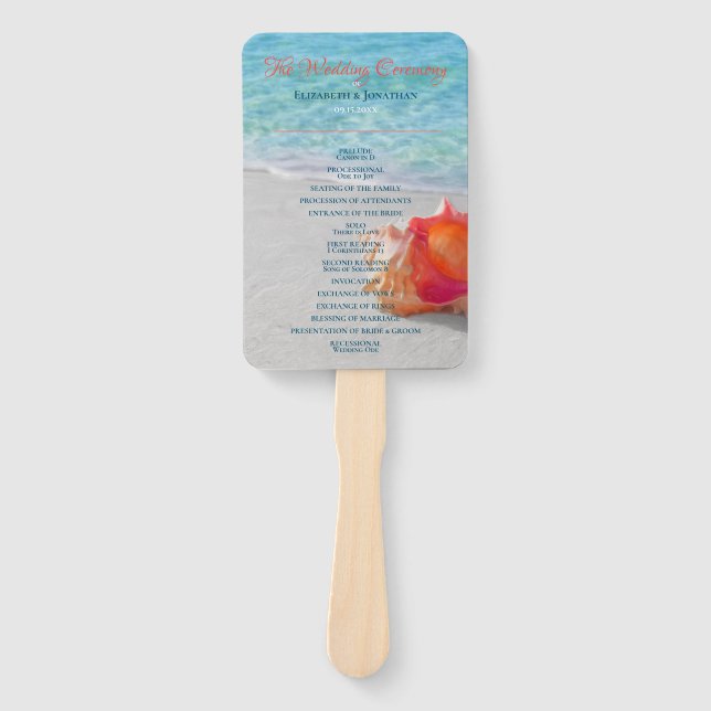 Tropical Beach Wedding Coral Seashell Modern Hand Fan (Front)