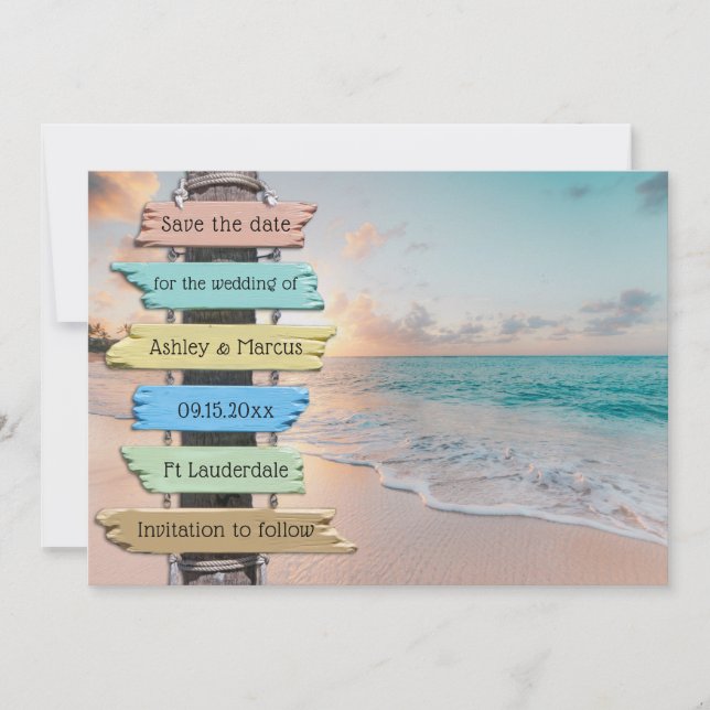 Tropical Beach Wedding Enregistrer la carte Date (Devant)