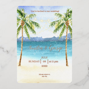 Tropical Beach wedding Invitation foil gold