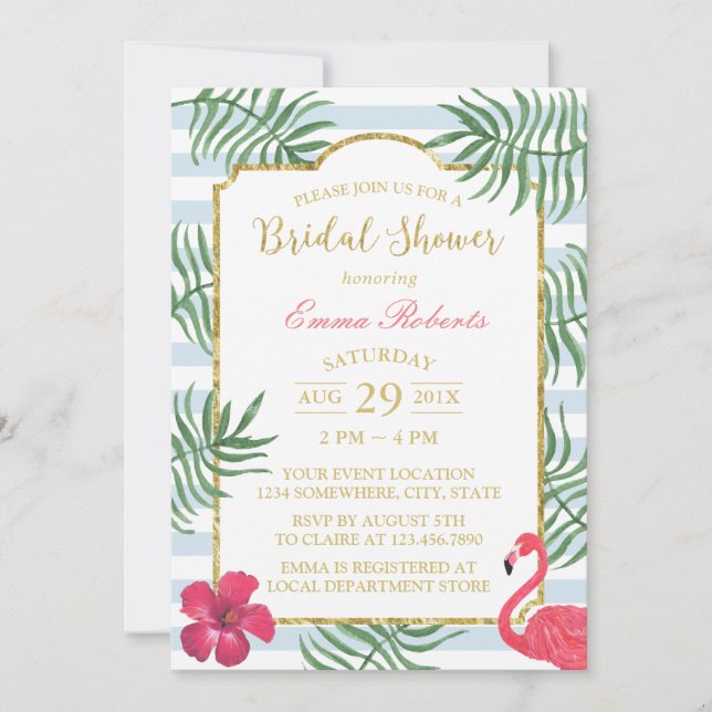 Tropical Beach Wedding Modern Stripe Bridal Shower Invitation (Front)