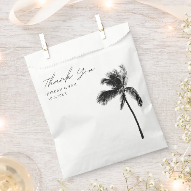 Tropical Beach Wedding Palm Tree Black & White Favour Bag (Clipped)