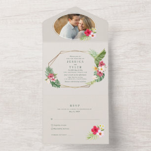 Tropical Beach Wedding Photo  All In One Invitation