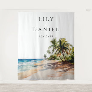 Tropical Beach Wedding Photo Backdrop Tapestry