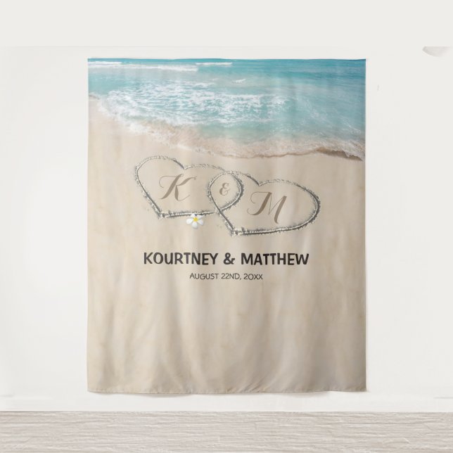 Tropical Beach Wedding Photo Backdrop Tapestry (Front)