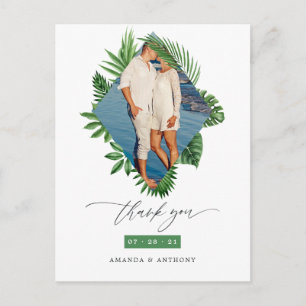 Tropical Beach Wedding Photo Thank You Postcard