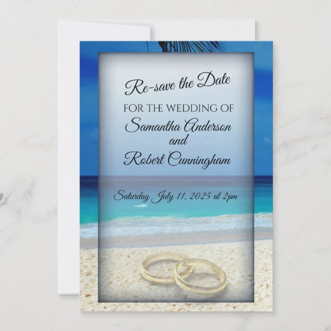 Tropical Beach Wedding Re-save The Date Postcard (Front)