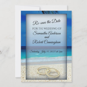 Tropical Beach Wedding Re-save The Date Postcard