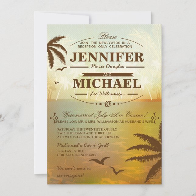 Tropical Beach Wedding Reception Only  Invitations (Front)