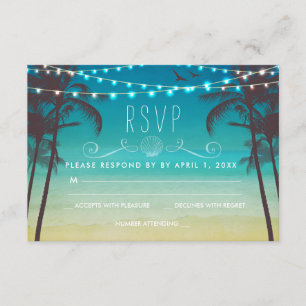 Tropical Beach Wedding RSVP Card Palm Tree